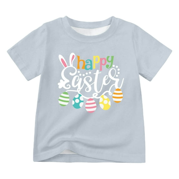 Easter Shirts for Toddler Kids Boys Girls Short Sleeve Summer Tee Shirt Causal Soft Outdoor Activewear Tops Grey, 2-3 Years