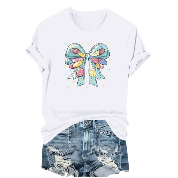 Easter Shirts for Women Bunny Shirt Cute Floral T-Shirt Funny Rabbit Summer Graphic Tee Casual Tops Spring Holiday Top