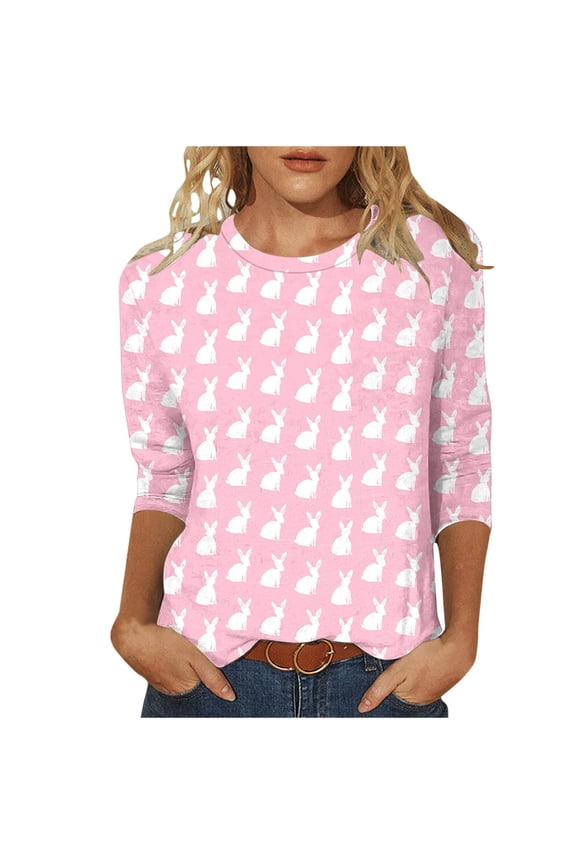 Easter Shirts for Women Cute Floral Bunny Easter Eggs Graphic T Shirts Spring Outdoor Tops Sports Tee