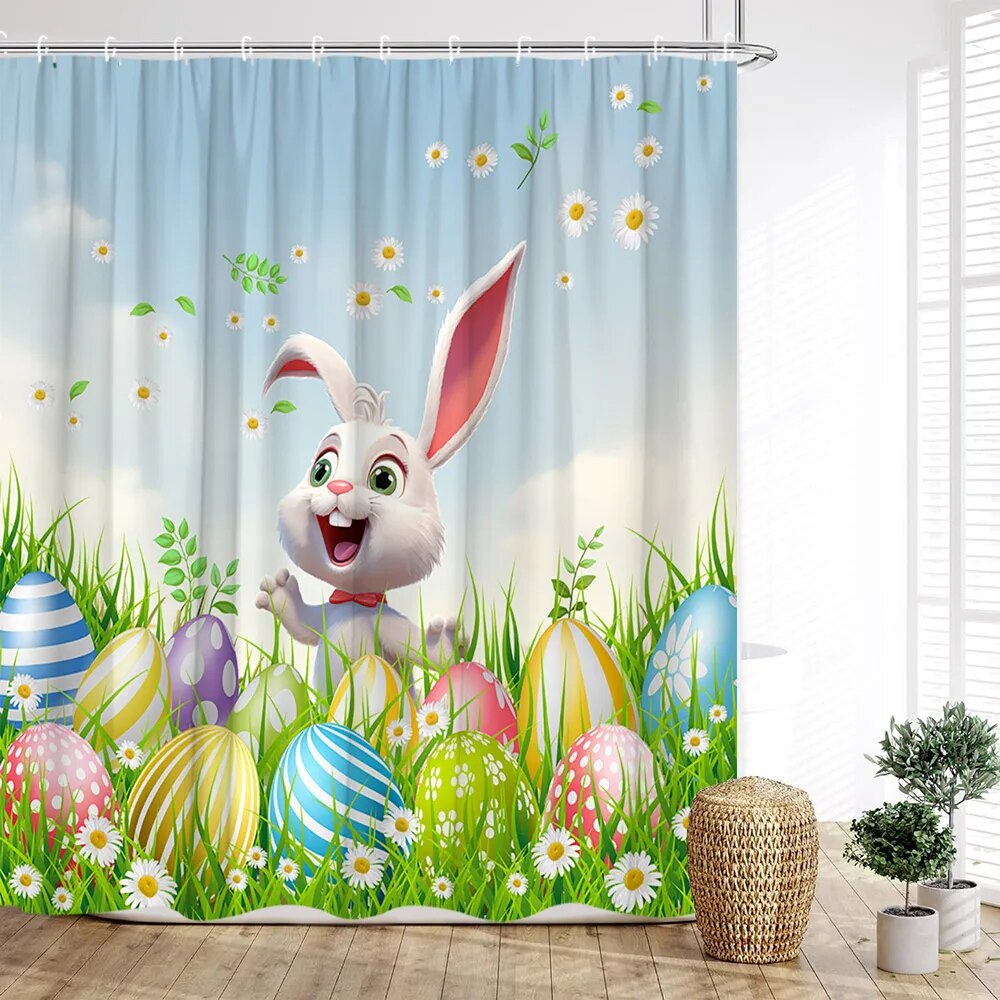 Easter Shower Curtain Bunny Egg Farm Farmhouse Butterfly Spring Flowers