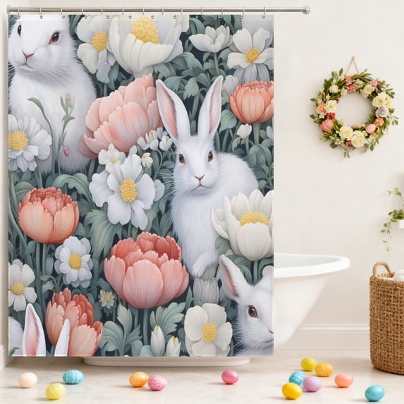 Easter Shower Curtain Colorful Pattern Polyester Standard Size 70x70 Inches Waterproof Machine Washable for Spring Holiday Bathroom Decor
