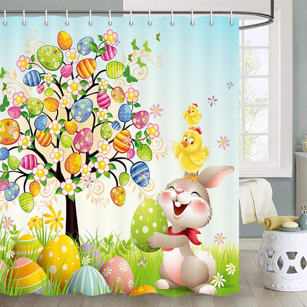 Easter Shower Curtain, Easter Shower Curtain for Bathroom, Happy Easter