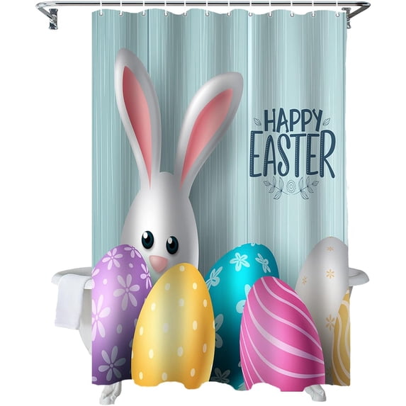 Easter Shower Curtain Cute Bunny Shower Curtains for Bathroom Decor Easter Eggs Bath Curtains Sets for Spring Easter Bathroom Decor Fabric Waterproof Standard 72" X 72"