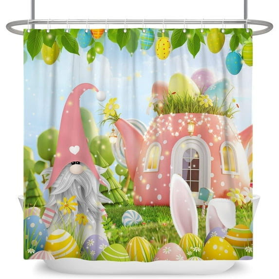 Easter Shower Curtain, Cute Gnomes Funny Rabbit Ear Colorful Eggs with Floral Bathroom Curtain Waterproof Fabric Machine Washable Hooks, 72/'''' Wx72 L, 72 x 72