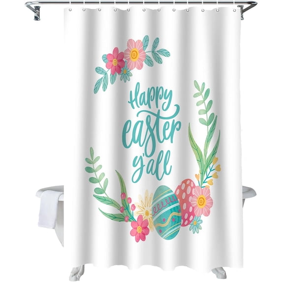 Easter Shower Curtain Easter Egg Shower Curtains for Bathroom Decor Watercolor Spring Flowers Bath Curtains Sets for Spring Easter Bathroom Decor Fabric Waterproof Small Stall 36" X 72"
