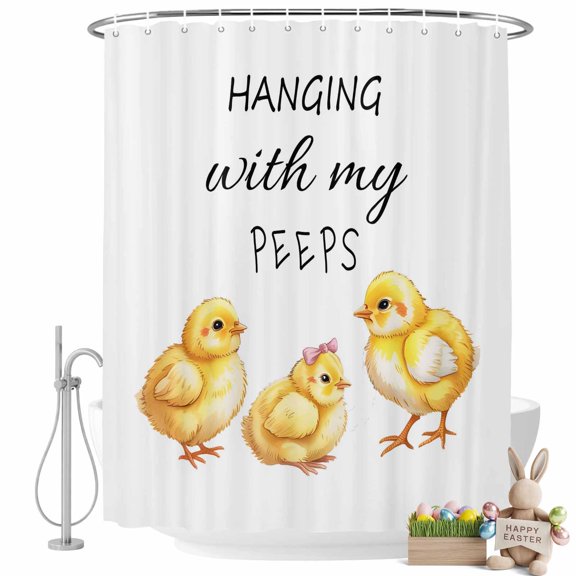 Easter Shower Curtain Farm Chicken Bathroom Curtains with Hooks, Waterproof Fabric Cute Animal Bath Shower Curtains Set for Bathroom Bathtubs Spring Decor 36x72 Inch