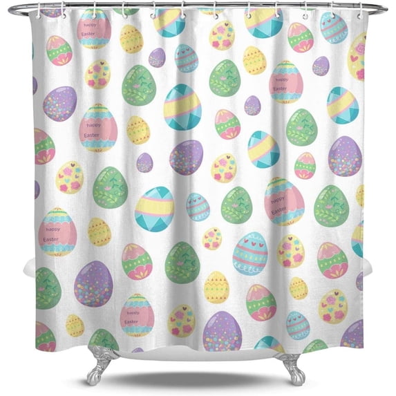 Easter Shower Curtain Happy Easter Bunny Shower Curtains for Bathroom, Easter Eggs Bathtubs Bathroom Curtain Decor with 12 Rings, Spring Home Decor72x84in