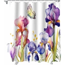 Easter Shower Curtain Iris Flower Butterfly Shower Curtains for Bathroom Decor Floral Leaves Branch Purple Bath Curtains Sets for Spring Easter Bathroom Decor Fabric Waterproof Standard 72" X 72"