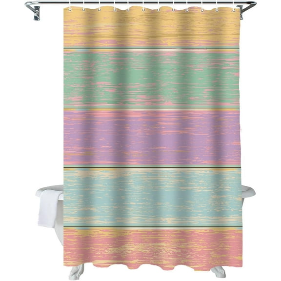 Easter Shower Curtain Spring Color Wooden Shower Curtains for Bathroom Decor Farmhouse Wood Plank Bath Curtains Sets for Spring Easter Bathroom Decor Fabric Waterproof Standard 72" X 72"