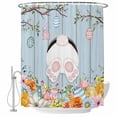 thumbnail image 1 of Easter Shower Curtain, Waterproof Shower Curtains for Bathroom, Spring Watercolor Bunny Eggs Flower Wood Grain Blue Washable Fabric Bathtub Curtain Set Bath Decor with 12 Hooks Stall 36"x72", 1 of 8