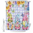 thumbnail image 1 of Easter Shower Curtain, Waterproof Shower Curtains for Bathroom, Watercolor Gnomes Eggs Flowers Butterflies Purple Plaid Washable Fabric Bathtub Curtain Set Bath Decor with 12 Hooks Extra Long 72"x96", 1 of 8