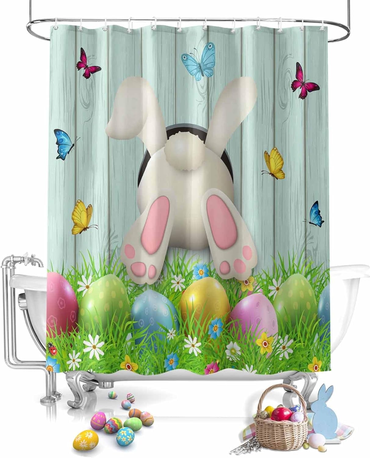 Easter Shower Curtains for Bathroom Bunny Fabric Shower Curtain with