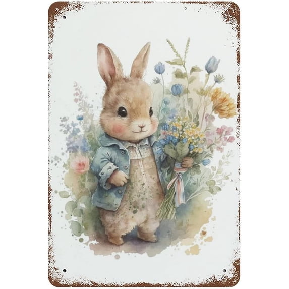 Easter Signs 8x12 inches Baby Bunny Vintage Metal Tin Sign Wall Art Easter Wall Art Rabbit Decor Spring Decor Easter Primitive Country Decor Bunny Art,Rustic Easter Gifts for Kids Home Classroom