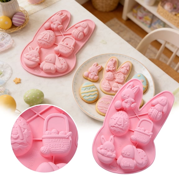 Easter Silicone Baking Molds (2 Sizes), 3D Bunny & Egg Chocolate Molds, Non-Stick Candy Jelly Ice Soap Molds for Easter Party Supplies