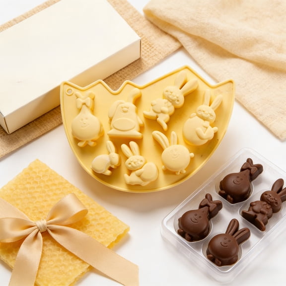 Easter Silicone Cake Mold Bunny Egg Carrot Baking Pan,Non Stick Flexible Dessert Mold Heat Resistant Easy Release Design,Spring Baking Tool for Party Cupcakes Chocolate Jelly Kitchen Use-Yellow