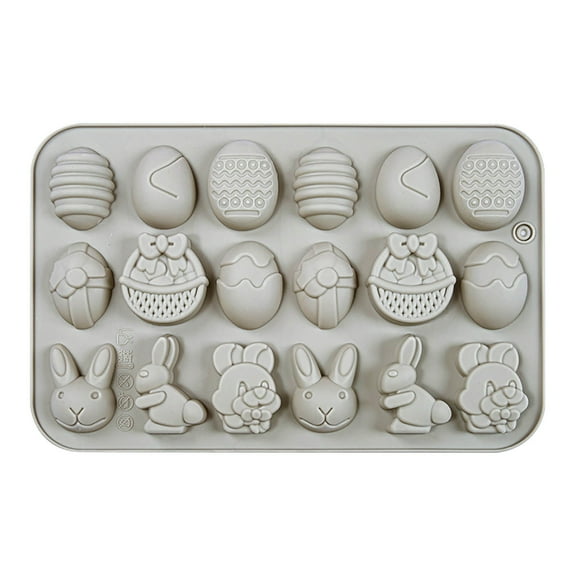 Easter Silicone Candy Mold Egg Rabbit 18 Cavities Chocolate Mould Wax Melt Tray for Gummies Cupcake Decor Kids Holiday Gift Fudge Making, Gray