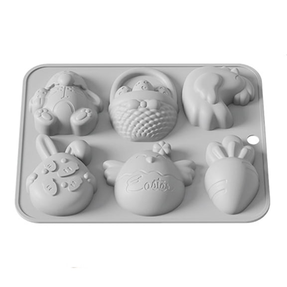 Easter Silicone Chocolate Mold, 6-Cavity Bunny, Egg, Chick, Carrot, Basket & Hen Shapes | DIY Chocolate, Candy, Cake, Soap, Jelly, Pudding | Spring Holiday Crafts