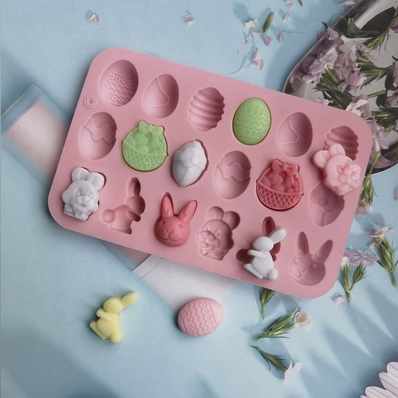 Easter Silicone Mold 7.7x5 Inch,Multi-Design Egg Bunny Carrot Chocolate Mold,Food Grade Silicone Baking Pan for Candy Cake Pop Fondant Jelly Soap Making,Easter Party Supplies