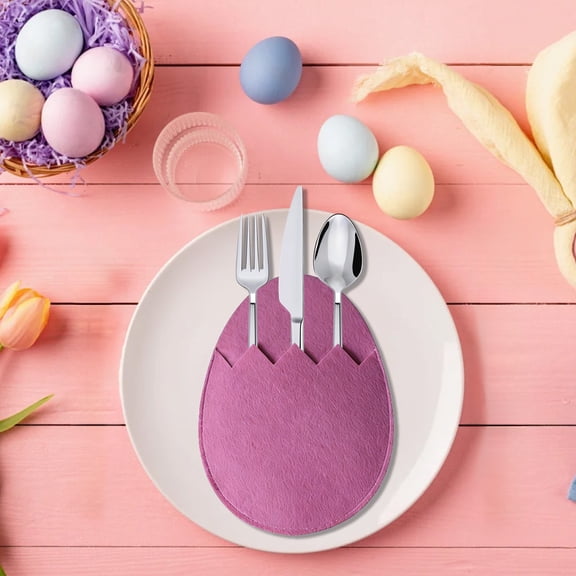 Easter Silverware Holder Pouch Set, Egg Shaped Cutlery Pocket Table Setting Decoration for Brunch Dinner Party Decor, Festive Utensil Holder for Easter Gathering