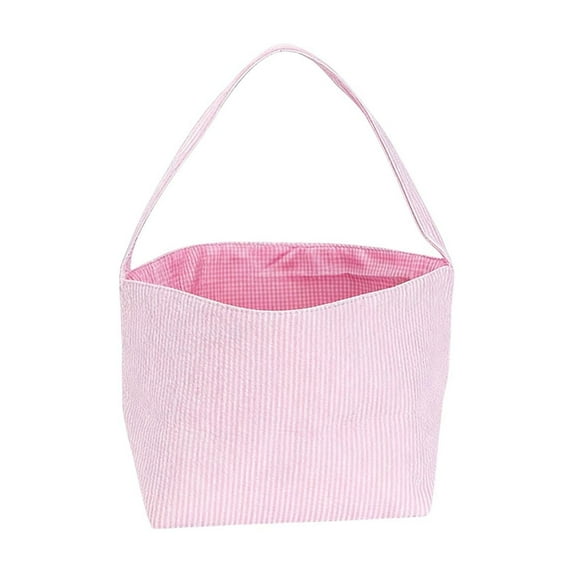 Easter Simple Grid Basket Bag, Handheld Gift Canvas Bag for Candy, Toys & Holiday Egg Collection, 9.84x8.27 inch