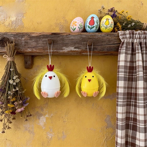 Easter Simulation Handmade 6Cm Chicken Egg Decor - Hatching Chick Design With Red Comb, Black Eyes, Yellow Feathers, Openable Hard Shell For Small Gifts, Hanging