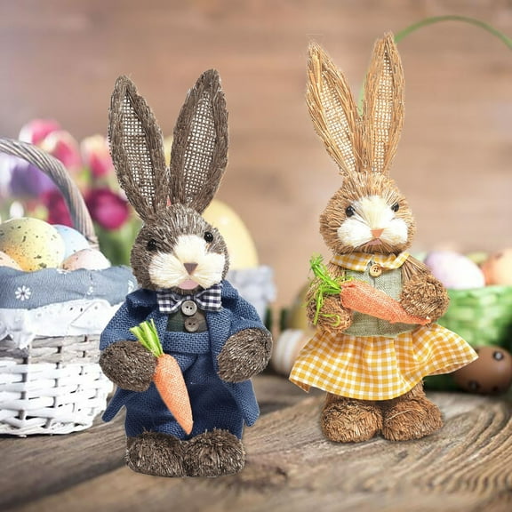 Easter Simulation Rabbit Home Decoration, Rustic Straw Rabbit Ornaments, Creative Cartoon Photography Props