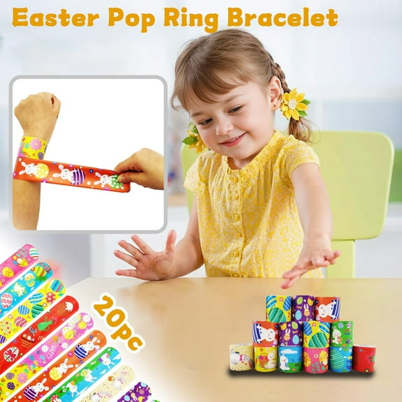 Easter Slap Bracelets For Kids, Snap Bracelet Party Favors Including 20 Total Pieces With 10 Unique Designs (1 Of Each), One Size Fits All Durable Material Perfect Non Candy