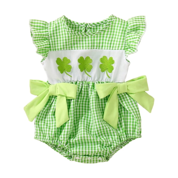 Easter Smocked Baby Girl My First St Patricks Day Baby Girl Outfit Ruffle Shamrock Romper Spring Summer Bow Bodysuit