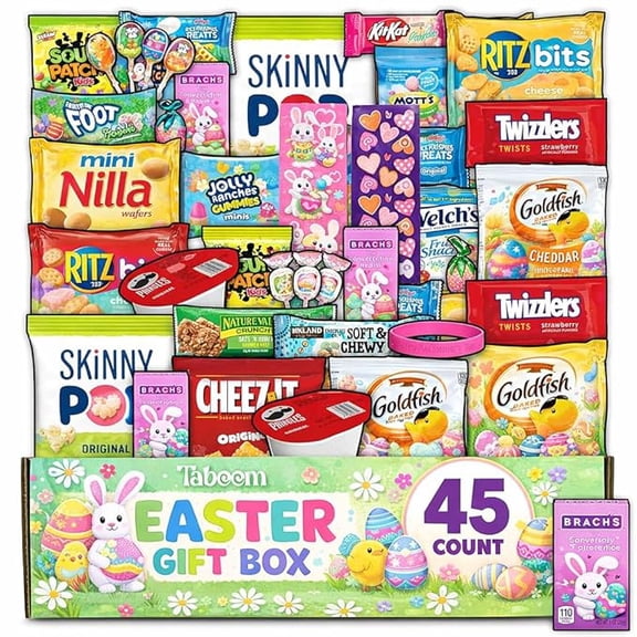 Easter Snacks Care Package Gift Box - Snack Box Gift Basket - Large Variety Snacks, Candy & Treats for College Students, Adults, Kids - 45 Count