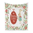 thumbnail image 1 of Easter Soft Flannel Fleece Blanket, Pastel Happy Easter Lettering on Egg Cartoon Bunny Blossoming Floral Frame Print, Cozy Plush for Indoor and Outdoor Use, 50" x 60", Red and Coral, by Ambesonne, 1 of 5