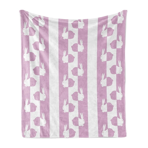 Easter Soft Flannel Fleece Throw Blanket, Bunny Rabbits in Vivid Pastel Tones Animal Baby Kids Girls Childish Design, Cozy Plush for Indoor and Outdoor Use, 70" x 90", Pink White, by Ambesonne