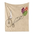 thumbnail image 1 of Easter Soft Flannel Fleece Throw Blanket, Bunny on Retro Bike with Easter Egg Shaped Colorful Balloons Cartoon Print, Cozy Plush for Indoor and Outdoor Use, 70" x 90", Beige and Purple, by Ambesonne, 1 of 5