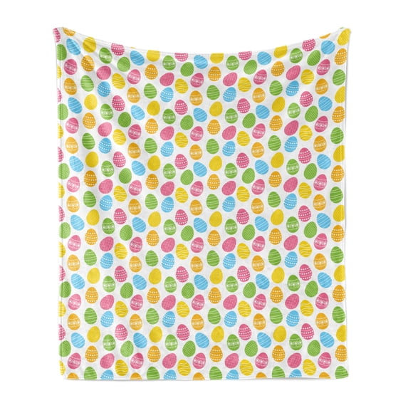Easter Soft Flannel Fleece Throw Blanket, Greeting the Colorful and Fun Spring Season April Holiday Celebration with Food, Cozy Plush for Indoor and Outdoor Use, 70" x 90", Multicolor, by Ambesonne