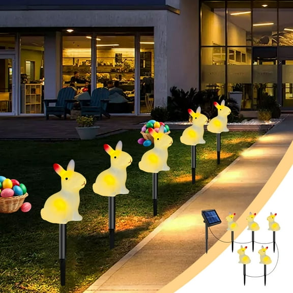 Easter Solar Bunny Lights 5-Piece LED Outdoor Garden Decor Holiday Yard Lights Solar Powered Celebration Lights