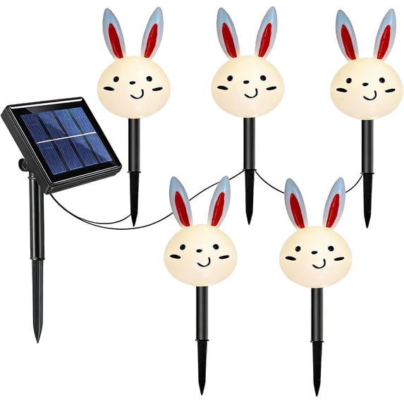 Easter Solar Garden Lights, 5 Pack Bunny & Carrot Pathway Lights for Outdoor Decor, Waterproof LED Stake Lights for Yard, Flowerbed, Walkways - Auto On/Off, Warm White Glow