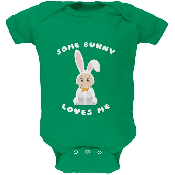 Easter - Some Bunny Loves Me Kelly Green Soft Baby One Piece