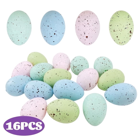 Kabuer Easter Eggs Plastic Speckled Egg Decor for Vase Filler,Wreath,Centerpiece, Easter Party Favors 2.4inch 16Pcs