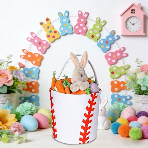 Easter Sports Baskets, Easter Basket Eggs Hunting Bucket,Durable Candy Gifts Baskets with Handle,Soccer Design Easter Party Present Tote Bag