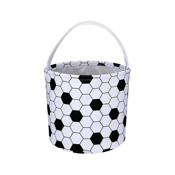 Easter Sports Theme Fabric Bucket with Handle, Multisport Ball Design for Egg Hunting Basket, Versatile Storage Container, for Basketball Soccer Baseball Football Party Favors, Home Decor
