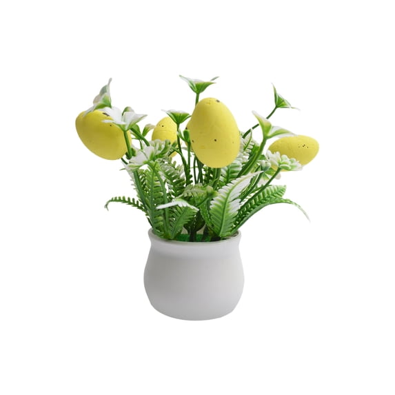 Easter Spotted Egg Mini Potted Artificial Plants, Faux Greenery with Easter Egg Accent, Spring Easter Tabletop Mini Bonsai, Festive Home Living Room Desktop Decor Ornament