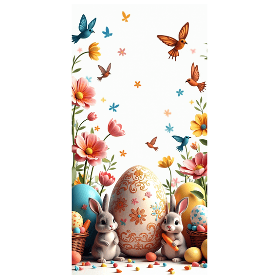 Easter Spring Backdrop with Floral Birds Bunny Egg Photography Background Banner Party Decoration for Baby Shower Photo Props Event Decor