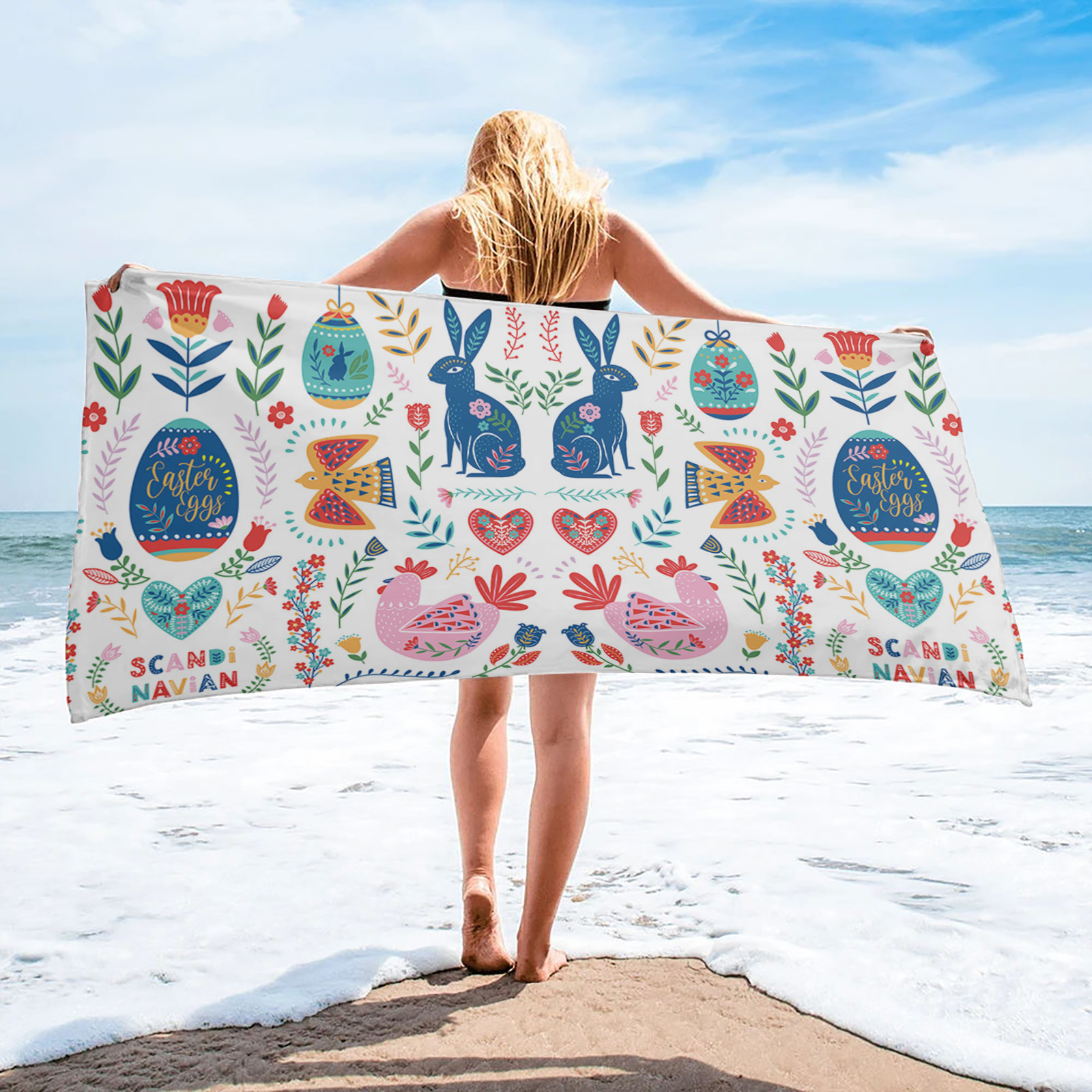 Easter Spring Bunny Easter Egg Flower Bath Towel Swimming Bath Towel