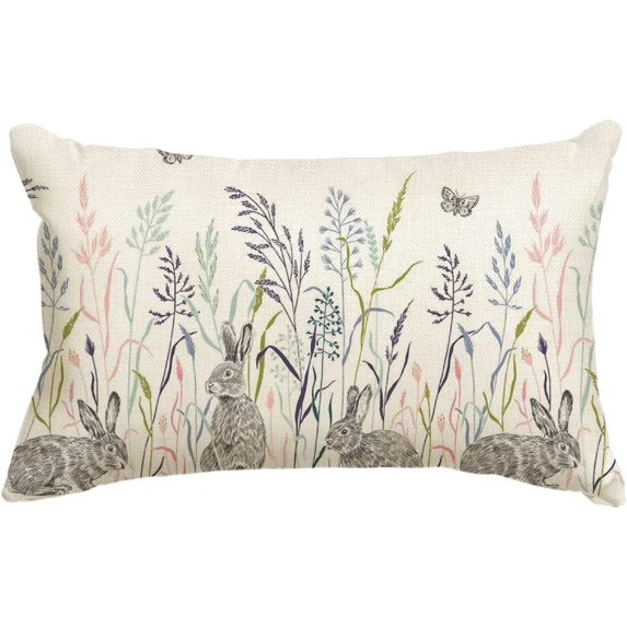 Easter Spring Bunny Flowers Throw Pillow Cover, 12 x 20 Inch Cushion Case Decoration for Sofa Couch