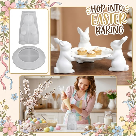 Easter Spring Bunny Silicone Mold 2-Piece Set, Rabbit & Tray Mold for Epoxy Resin Craft Making DIY