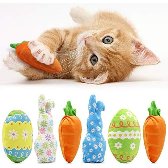 Easter Spring Cat Catnip Kitten Chew Bite Toys Interactive Pillows Teeth Plush Plaything for Cat Gift Cat Lover Funny Pets Supplies Set of 6