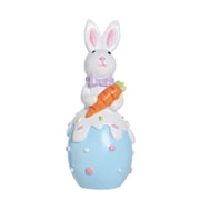 Easter Spring Country Bunny Figurine Sitting on Egg - Cute Resin Bunny Statues Rabbit Figurines for Spring, Rustic Easter Bunny Figurines Home Decor with CarrotsBlue