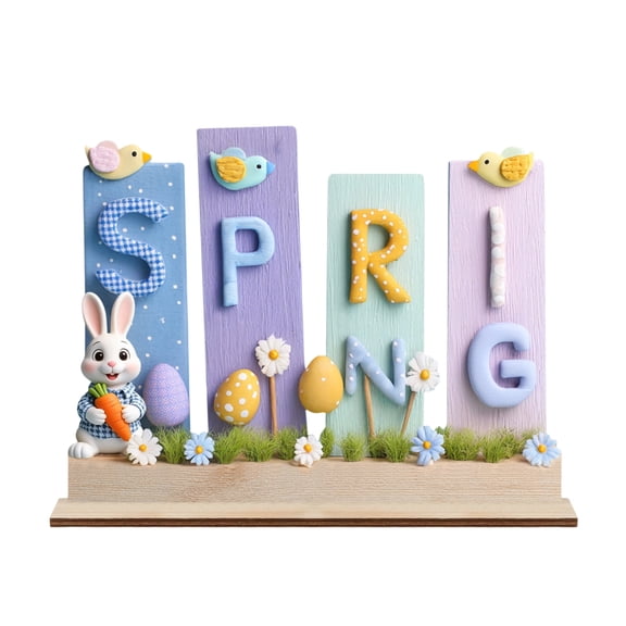 Easter Spring Decorative Sign Ap Style Letter Display With Bunny & Chick Accents, Tabletop Easter Decoration For Home Office Spring Decor