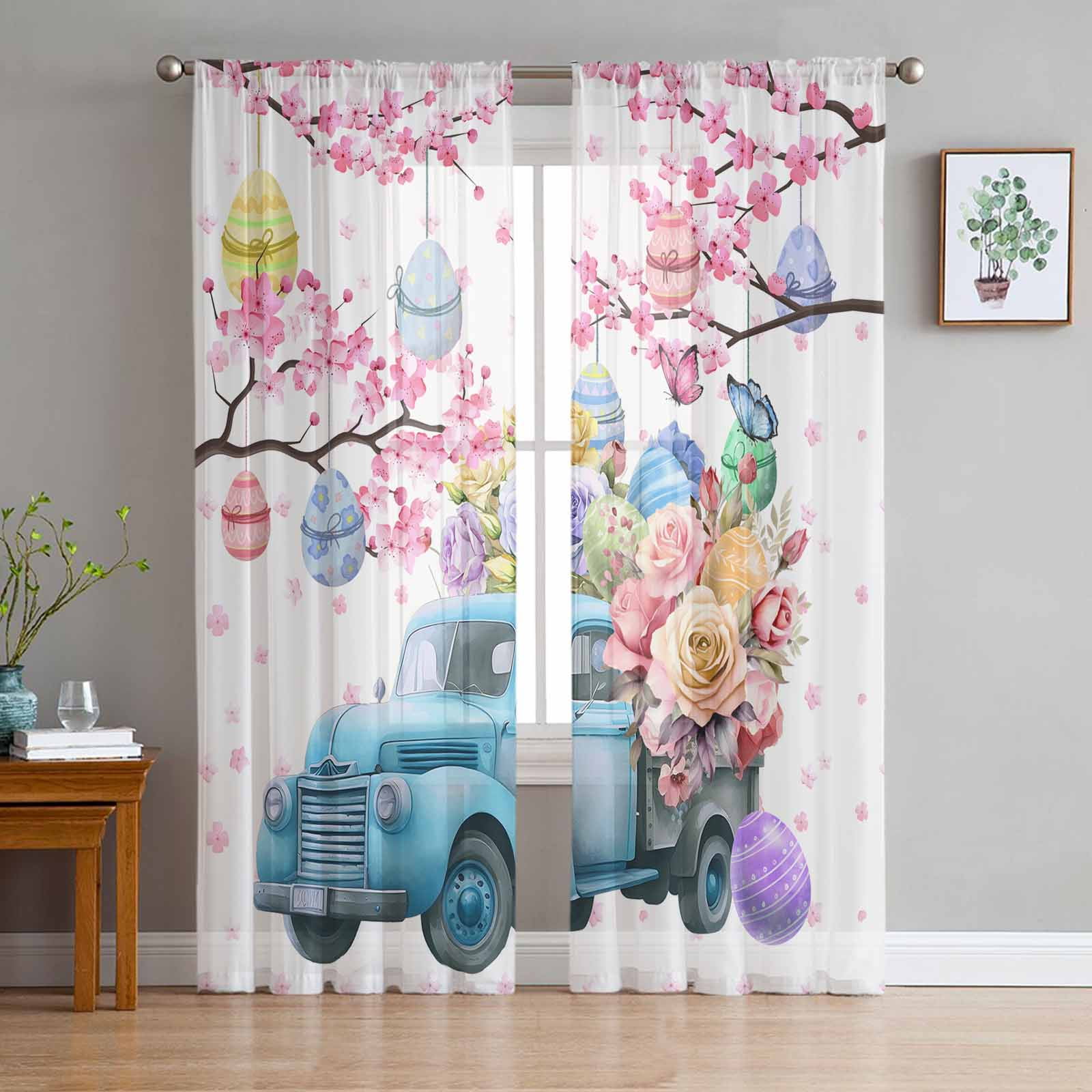 Easter Spring Flowers And Plants Sheer Curtains for Kids Bedroom Living ...