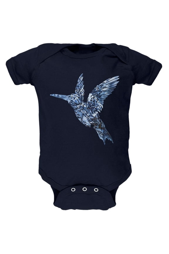 Easter Spring Flowers Hummingbird Soft Baby One Piece Navy 18-24 M