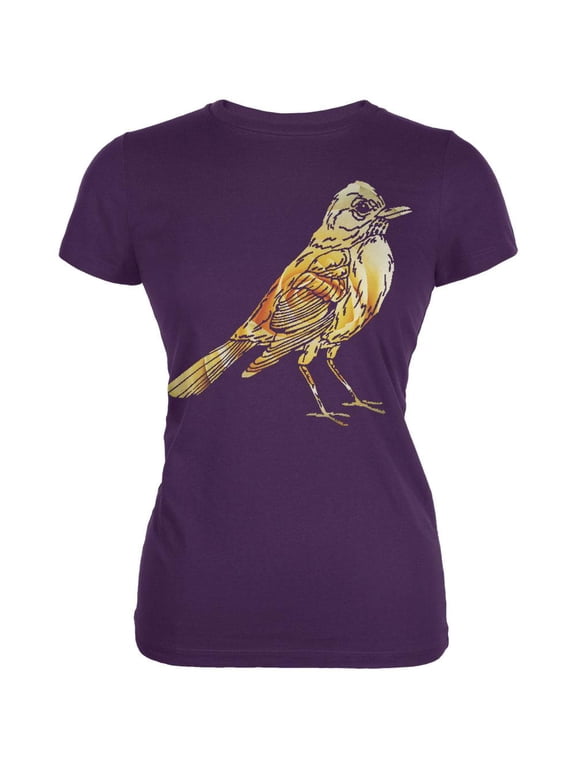 Easter Spring Flowers Robin Bird Juniors Soft T Shirt Purple 2XL